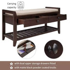 Banc de rangement pour chaussures en bois massif TUYOHW avec 2 tiroirs et coussin, organisateur d'entrée multifonctionnel avec base à grille, espresso
