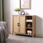 Meuble de rangement Mid-Century avec portes en rotin, étagères réglables, étagères ouvertes, meuble d'appoint Boho pour salon, entrée - Panipeachy