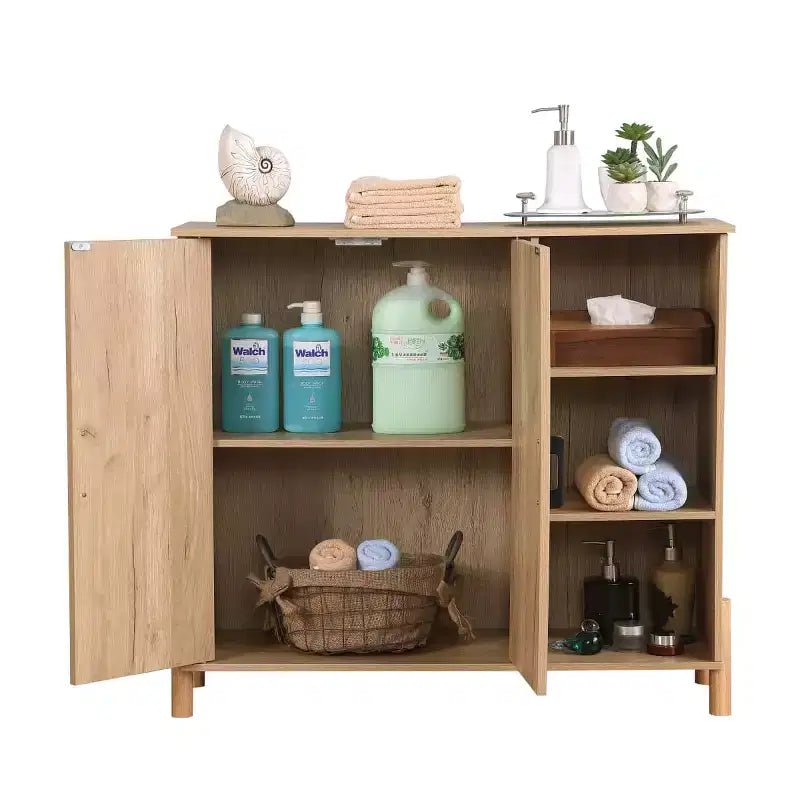 Meuble de rangement Mid-Century avec portes en rotin, étagères réglables, étagères ouvertes, meuble d'appoint Boho pour salon, entrée - Panipeachy