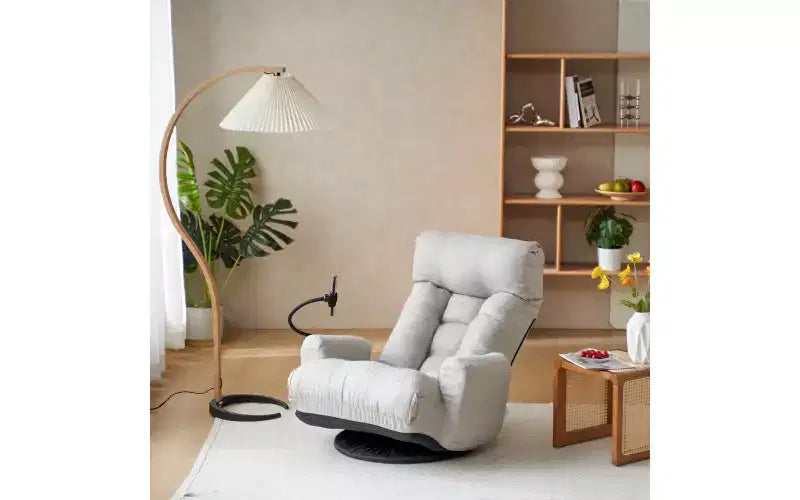 Chaise de jeu au sol, fauteuil de sol pivotant avec accoudoirs et support de téléphone, fauteuil de jeu inclinable pliant réglable sur 5 positions