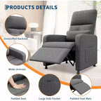 Fauteuil inclinable, Fauteuil inclinable réglable ergonomique surdimensionné, dossier haut, assise rembourrée, 2 poches latérales, siège de cinéma maison pour salon
