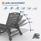 Chaise longue de patio 5 positions pour l'extérieur, chaise longue d'extérieur en HDPE avec porte-gobelet, chaise longue de piscine en résine avec roulettes