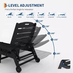 Chaise longue de patio 5 positions pour l'extérieur, chaise longue d'extérieur en HDPE avec porte-gobelet, chaise longue de piscine en résine avec roulettes