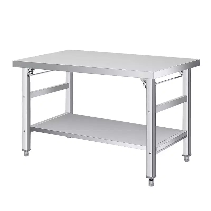 Table de préparation pliante en acier inoxydable - Établi robuste à deux niveaux avec étagère inférieure réglable - Roulettes verrouillables - Capacité de 204 à 417 kg