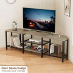 Meuble TV LED pour téléviseurs jusqu'à 75 pouces, meuble de divertissement de 170 cm avec prises de courant, étagères de rangement ouvertes, console TV