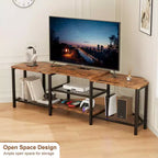 Meuble TV LED pour téléviseurs jusqu'à 75 pouces, meuble de divertissement de 170 cm avec prises de courant, étagères de rangement ouvertes, console TV