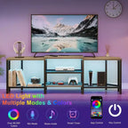 Meuble TV LED pour téléviseurs jusqu'à 75 pouces, meuble de divertissement de 170 cm avec prises de courant, étagères de rangement ouvertes, console TV