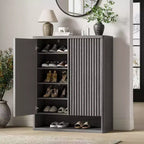 Meuble à chaussures COZONY 31.5 avec étagères réglables, armoire de rangement pour chaussures en bois avec portes cannelées pour entrée, salon