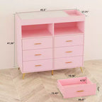 Commode COZONY pour chambre à coucher avec plan à langer, commode à langer pour bébé à 6 tiroirs avec étagères ouvertes