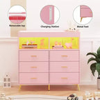 Commode COZONY pour chambre à coucher avec plan à langer, commode à langer pour bébé à 6 tiroirs avec étagères ouvertes