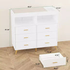 Commode COZONY pour chambre à coucher avec plan à langer, commode à langer pour bébé à 6 tiroirs avec étagères ouvertes