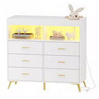Commode COZONY pour chambre à coucher avec plan à langer, commode à langer pour bébé à 6 tiroirs avec étagères ouvertes