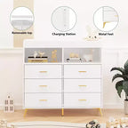 Commode COZONY pour chambre à coucher avec plan à langer, commode à langer pour bébé à 6 tiroirs avec étagères ouvertes
