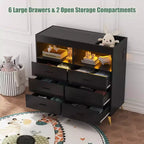 Commode COZONY pour chambre à coucher avec plan à langer, commode à langer pour bébé à 6 tiroirs avec étagères ouvertes