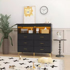 Commode COZONY pour chambre à coucher avec plan à langer, commode à langer pour bébé à 6 tiroirs avec étagères ouvertes