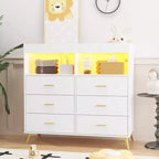 Commode COZONY pour chambre à coucher avec plan à langer, commode à langer pour bébé à 6 tiroirs avec étagères ouvertes
