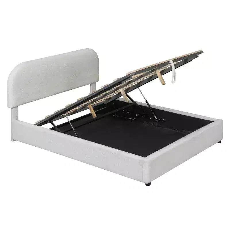 Lit plateforme moderne pleine grandeur Luxystar en polaire pelucheuse avec système de rangement hydraulique