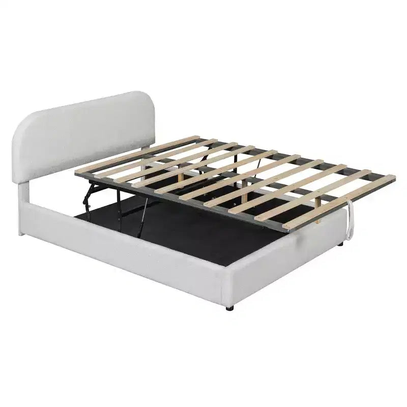 Lit plateforme moderne pleine grandeur Luxystar en polaire pelucheuse avec système de rangement hydraulique