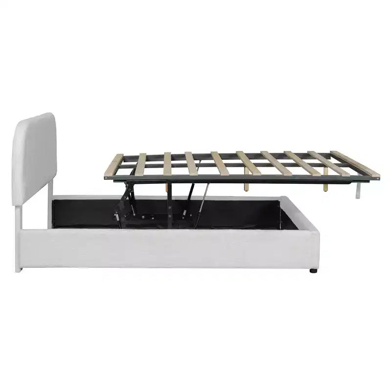 Lit plateforme moderne pleine grandeur Luxystar en polaire pelucheuse avec système de rangement hydraulique
