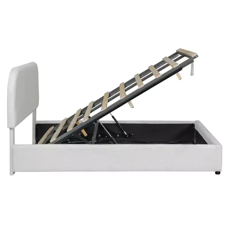 Lit plateforme moderne pleine grandeur Luxystar en polaire pelucheuse avec système de rangement hydraulique