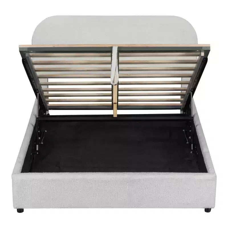 Lit plateforme moderne pleine grandeur Luxystar en polaire pelucheuse avec système de rangement hydraulique