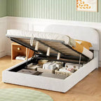 Lit plateforme moderne pleine grandeur Luxystar en polaire pelucheuse avec système de rangement hydraulique