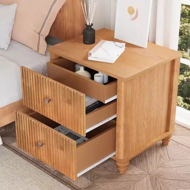 Ensemble de 2 tables de chevet avec design cannelé et tiroirs de rangement, table de nuit pour chambre, salon, entrée - Panipeachy