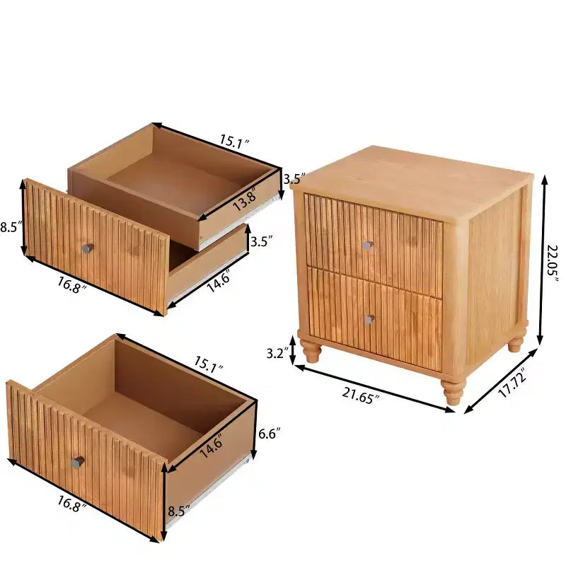 Ensemble de 2 tables de chevet avec design cannelé et tiroirs de rangement, table de nuit pour chambre, salon, entrée - Panipeachy