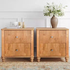 Ensemble de 2 tables de chevet avec design cannelé et tiroirs de rangement, table de nuit pour chambre, salon, entrée - Panipeachy