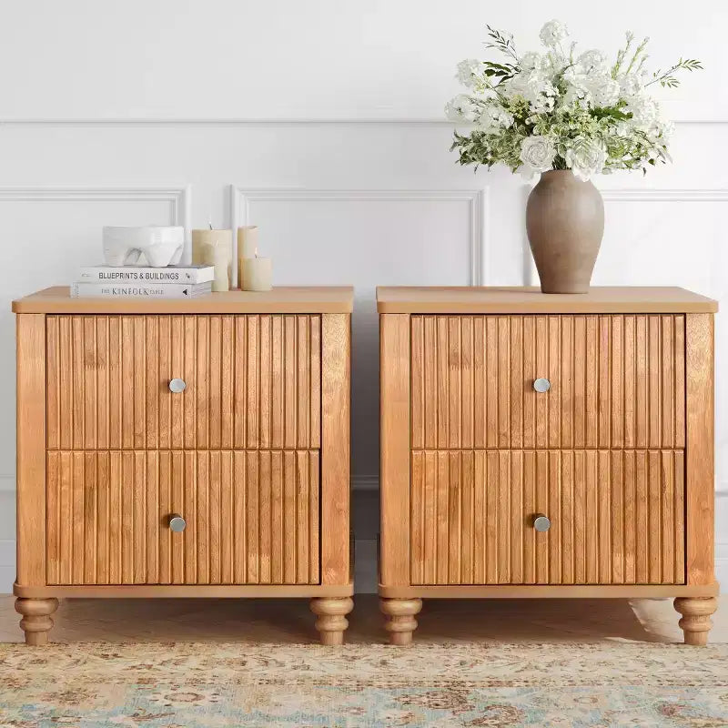 Ensemble de 2 tables de chevet avec design cannelé et tiroirs de rangement, table de nuit pour chambre, salon, entrée - Panipeachy