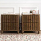 Ensemble de 2 tables de chevet avec design cannelé et tiroirs de rangement, table de nuit pour chambre, salon, entrée - Panipeachy