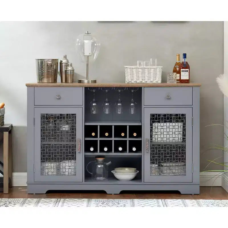 Bahut de buffet avec 2 tiroirs et 2 portes, meuble de bar à café, étagères de buffet de cuisine et salle à manger, placard de style ferme moderne