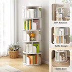 JVNOXK Bibliothèque rotative à 5 niveaux, étagère circulaire rotative à 360°, peu encombrante, bibliothèque tour compacte rotative pour chambre, blanc chaud