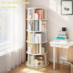 JVNOXK Bibliothèque rotative à 5 niveaux, étagère circulaire rotative à 360°, peu encombrante, bibliothèque tour compacte rotative pour chambre, blanc chaud
