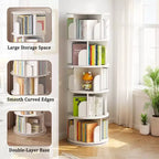 JVNOXK Bibliothèque rotative à 5 niveaux, étagère circulaire rotative à 360°, peu encombrante, bibliothèque tour compacte rotative pour chambre, blanc chaud