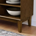 Meuble TV/buffet moderne du milieu du siècle de 119 cm, avec porte coulissante à lattes et pieds en bois massif - Panipeachy