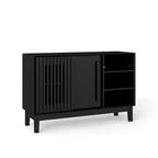 Meuble TV/buffet moderne du milieu du siècle de 119 cm, avec porte coulissante à lattes et pieds en bois massif - Panipeachy