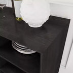 Meuble TV/buffet moderne du milieu du siècle de 119 cm, avec porte coulissante à lattes et pieds en bois massif - Panipeachy