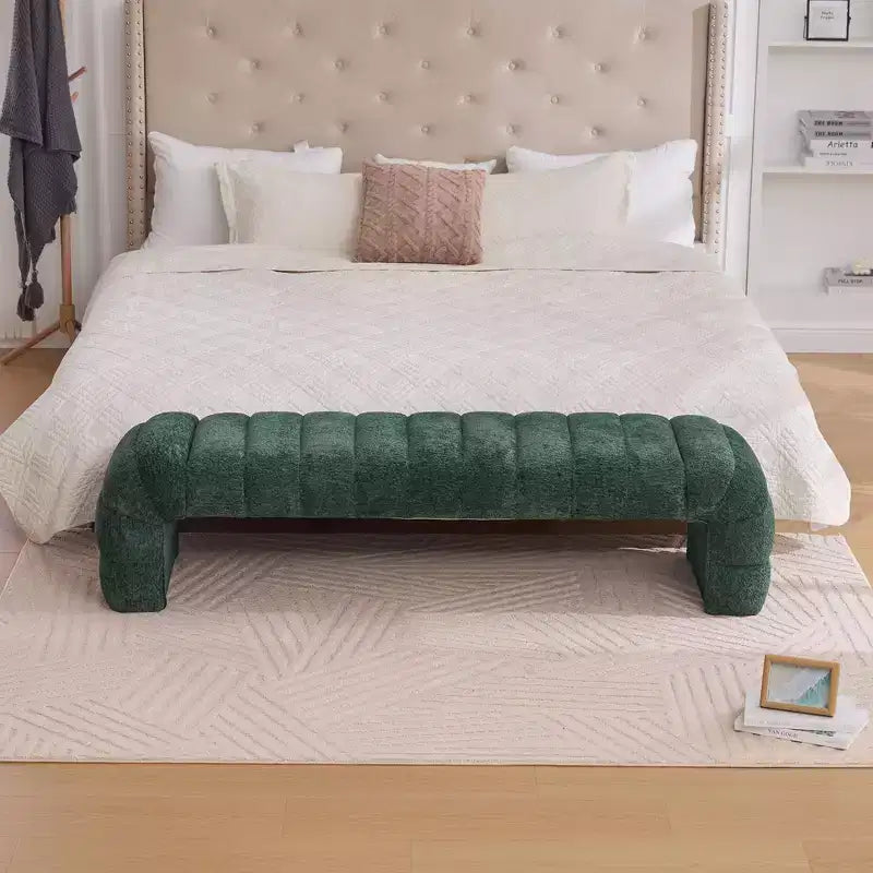 Banc Ottoman Moderne TUYOHW avec Rembourrage en Chenille Capitonnée, Banc de Bout de Lit Rectangulaire, Chaise Longue de Repos, Tabouret de Coiffeuse pour Salon, Entrée