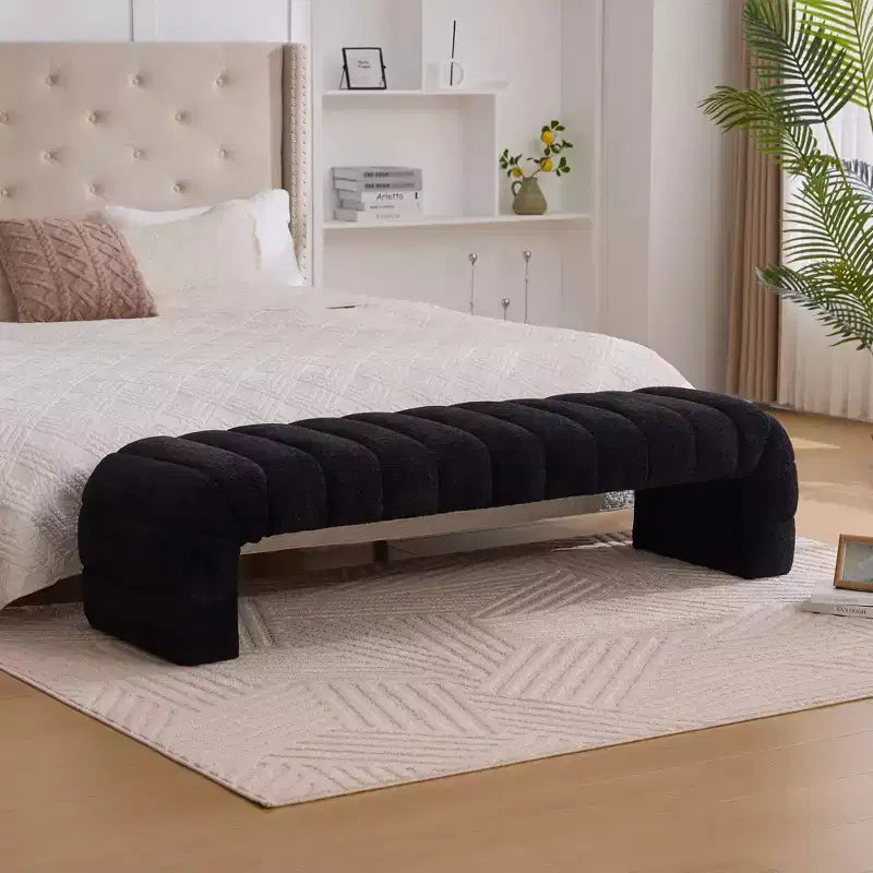 Banc Ottoman Moderne TUYOHW avec Rembourrage en Chenille Capitonnée, Banc de Bout de Lit Rectangulaire, Chaise Longue de Repos, Tabouret de Coiffeuse pour Salon, Entrée