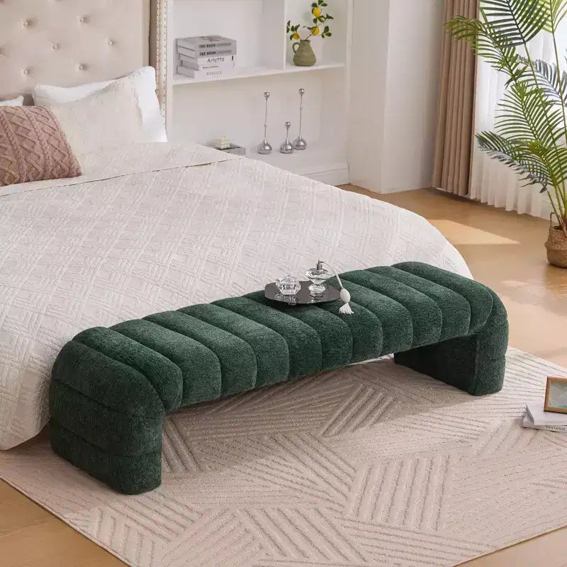 Banc Ottoman Moderne TUYOHW avec Rembourrage en Chenille Capitonnée, Banc de Bout de Lit Rectangulaire, Chaise Longue de Repos, Tabouret de Coiffeuse pour Salon, Entrée