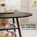 Table à manger ronde pour 4, Table de cuisine de 42 pouces avec étagère de rangement, Design de ferme en bois et métal, Table à manger familiale pour 4-6 personnes