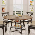 Table à manger ronde pour 4, Table de cuisine de 42 pouces avec étagère de rangement, Design de ferme en bois et métal, Table à manger familiale pour 4-6 personnes