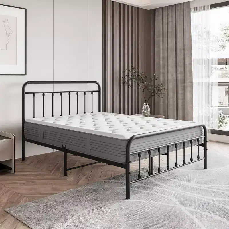 MAYEERTY Lit Plateforme en Métal Grand Format avec Support à Lattes Robuste et Rangement Sous le Lit pour Chambre à Coucher