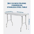 Table pliante commerciale en acier inoxydable de 48 x 24 pouces | Table de préparation robuste pour restaurant, traiteur et cuisine à domicile