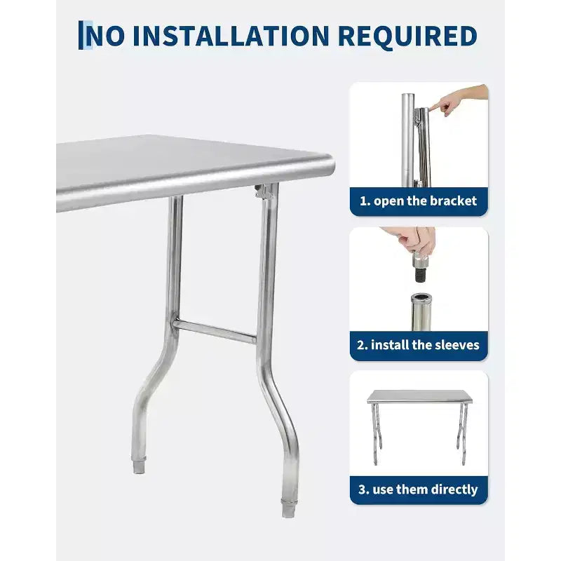 Table pliante commerciale en acier inoxydable de 48 x 24 pouces | Table de préparation robuste pour restaurant, traiteur et cuisine à domicile