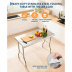 Table pliante commerciale en acier inoxydable de 48 x 24 pouces | Table de préparation robuste pour restaurant, traiteur et cuisine à domicile
