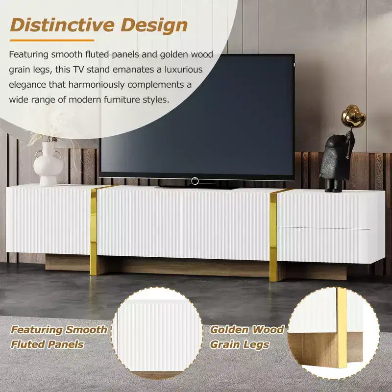 Meuble TV moderne TUYOHW pour téléviseurs jusqu'à 80 pouces, meuble de divertissement avec armoires de rangement et tiroirs