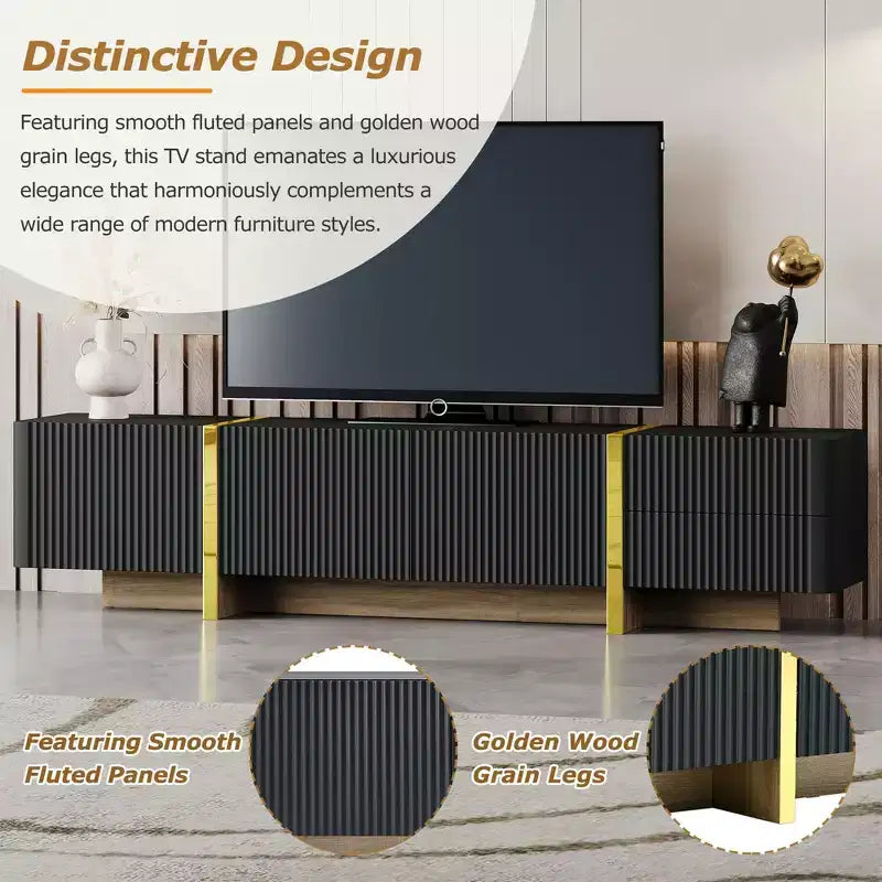 Meuble TV moderne TUYOHW pour téléviseurs jusqu'à 80 pouces, meuble de divertissement avec armoires de rangement et tiroirs
