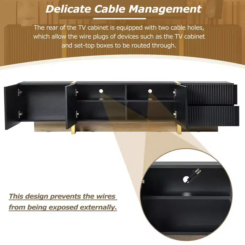 Meuble TV moderne TUYOHW pour téléviseurs jusqu'à 80 pouces, meuble de divertissement avec armoires de rangement et tiroirs